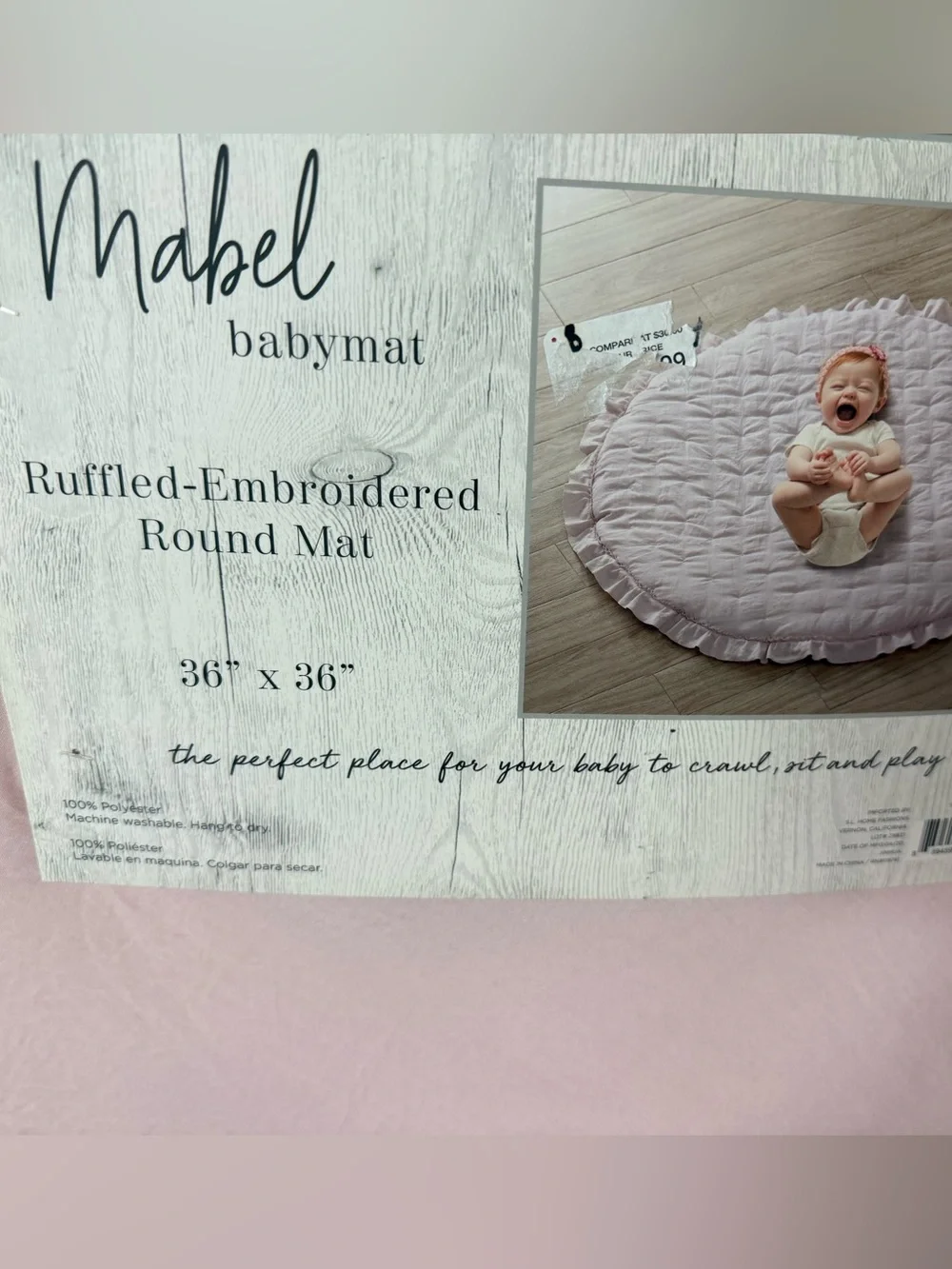 Mabel Baby Mat Pink Ruffled Embroidered Round Play Mat 36” x 36”